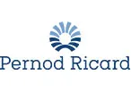 Logo of Pernod Ricard featuring a stylized blue sunburst design above the company name in elegant blue typography.